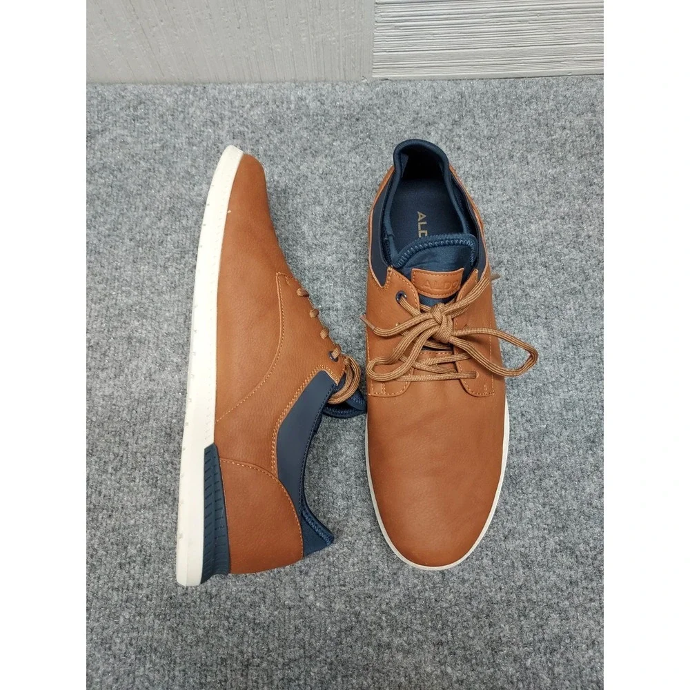 Aldo Men Dress Shoe 9.5 Brown Leather Derby Colby Lace Up Round Toe Business